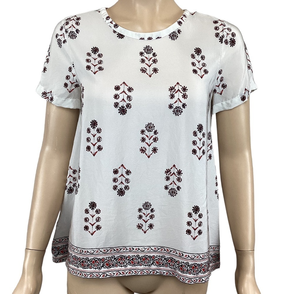 Madewell 100% Silk Vine Floral Top Blouse‎ Size XS Xsmall Short Sleeve